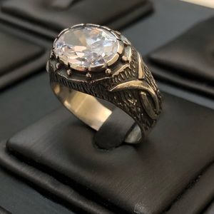 925 Sterling Silver Men Clear Oval CZ Ring